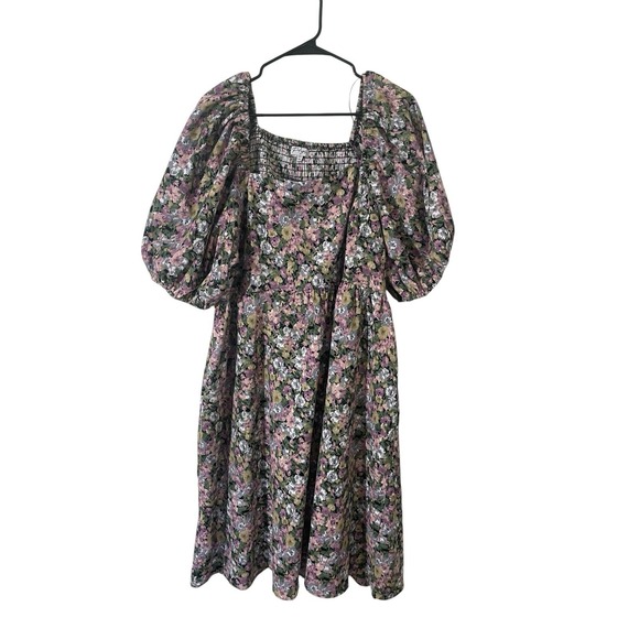 Polagram 3X Floral Cottagecore Whimsy Puff Sleeve Square Neck Dress Feminine - Picture 2 of 10